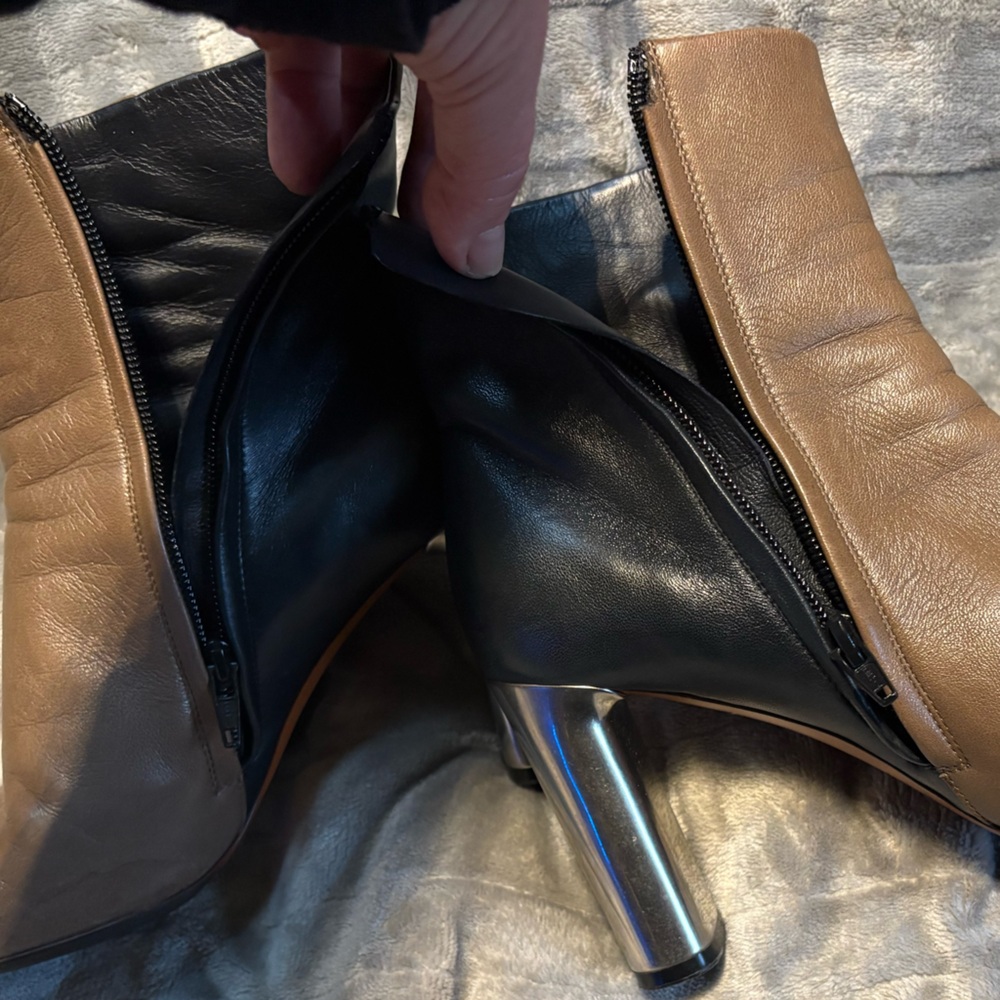 Celine Tan and Black Heeled Boots with Silver Accent size 37 - Picture 3 of 16